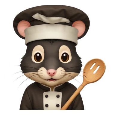 A rat with a fringe, long black hair and chefs hat sticker