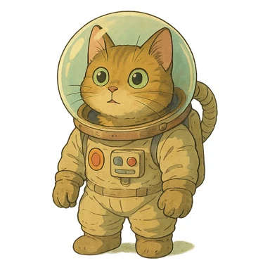 cat in astronaut suit, soft shading, whimsical, expressive eyes sticker