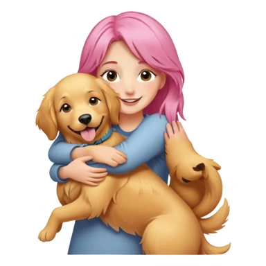 pink-haired girl hugging golden retriever sticker