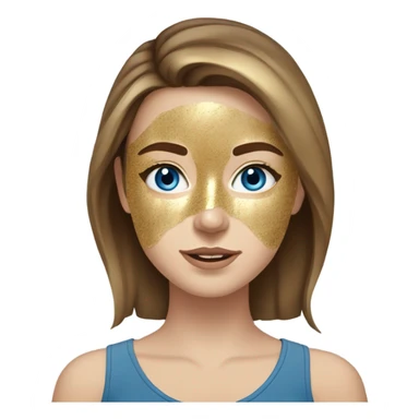 BROWN HAIR White girl with freackles and Brown hair, and blue eyes using Gold gel mask under her eyes sticker