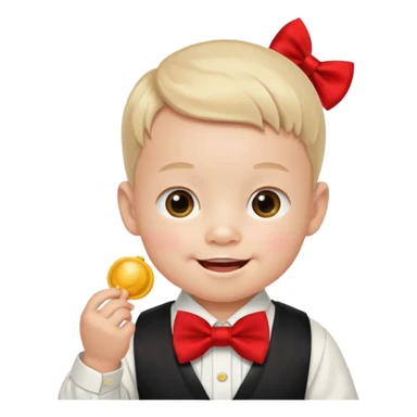 baby guy, pacifier, wearing chinese royal ancient custome, red bow tie sticker