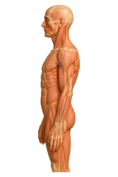 corpo umano anatomico di profilo realistico con schiena piatta, iperrealistico 4k sticker