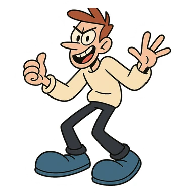 cartoonish sharp character with exaggerated blue shoes, playful and bold sticker