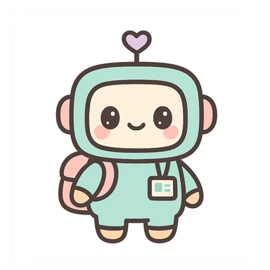 cute robot with a backpack and ID badge, ready for work, Gen AI intern, kawaii style sticker