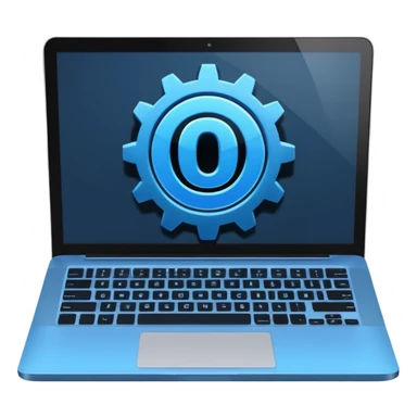 laptop screen with number 0 and a gear sticker