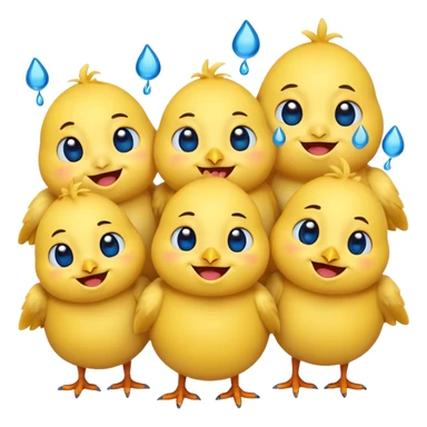 Emoji, yellow round laughing face, blue tears of joy on chicks  sticker