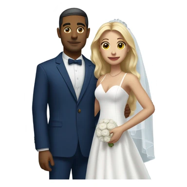 Puerto rican beard short hair with blue hat and navy blue suit getting Married with blond long hair girl with white  wedding dress  sticker