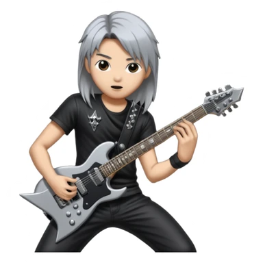 a kpop idol plying a heavy metal guitar with white background sticker