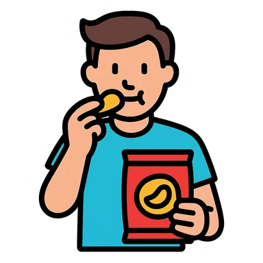 man eating chips sticker