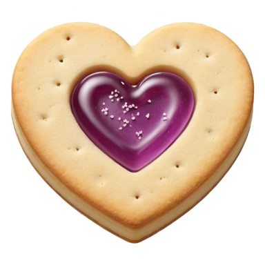 Realistic shortbread cookie in the shape of a heart with mauve jelly middle filling and sprinkled powder sugar on top. sticker
