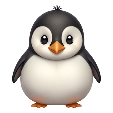 Cinematic chubby penguin, round fluffy body, tiny beak and feet, soft glowing feathers, gentle happy eyes, slightly tilted head, warm and irresistibly cute. sticker