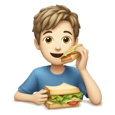 White skin Boy eating sandwich on the table sticker
