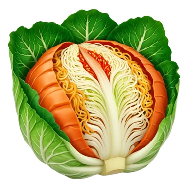 cross-section of napa cabbage, every part covered in kimchi red seasoning, no green, no face sticker