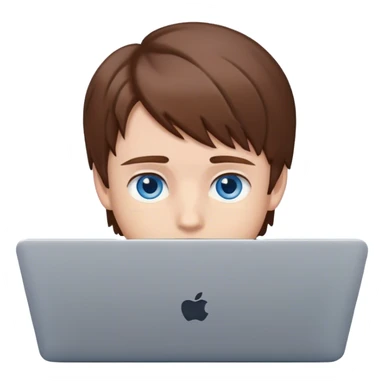 boy with brown hair and blue eyes on a laptop sticker