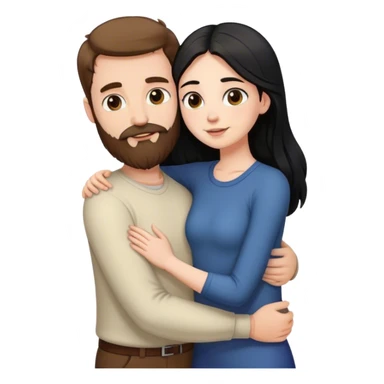 Tall white man with brown hair and beard hugging an short pale woman with long black hair, standing sticker