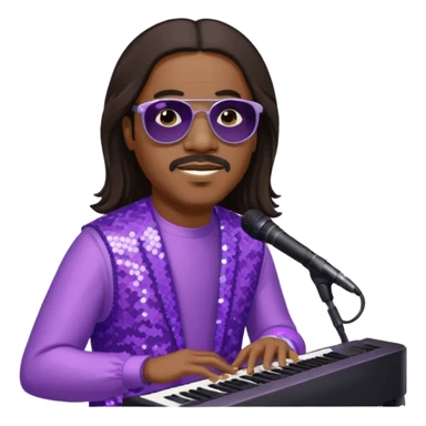 Stevie Wonder with long dark brown hair, lilac sequin outfit  sticker