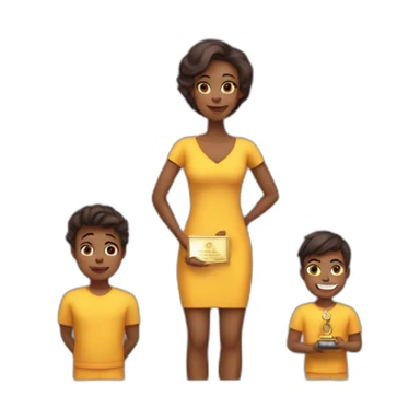 Mother with two sons on the third podium at the award ceremony. All With White skin sticker