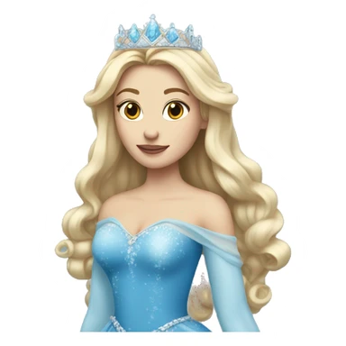 snow princess long blonde hair wearing an ice crown and a blue gown sticker