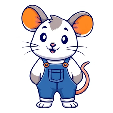 cute rat wearing blue denim overalls sticker