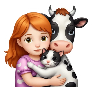 Little girl hugging cow cat sticker