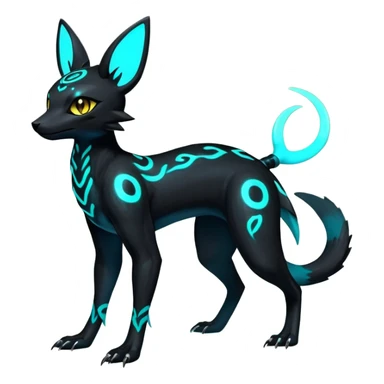 Rare realistic dark-neon glowing bioluminescent edgy badass epic pretty beautiful handsome gorgeous aesthetic colorful vibrant Vernid-Trico-Umbreon-Salandit-hybrid-species-Fakemon-creature by LiLaiRa, 4 legs, 1 tail, random markings, (full body) sticker