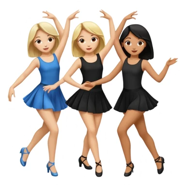 Emoji of 3 Girls dancing one with blonde hair, one tan skin with brown hair and one with black  hair ONLY ONE IS BLONDE sticker