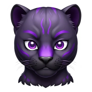 sleek black panther with bright purple eyes, sad face sticker