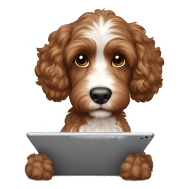 Brown cockapoo working on tablet sticker