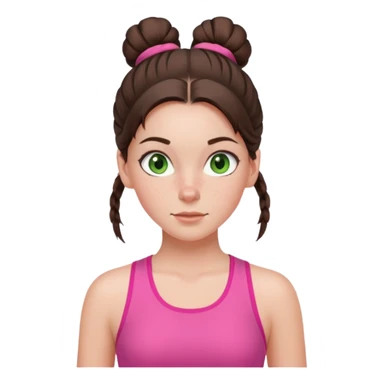 a white brunette girl with green eyes and freckles going for a run in a pink outfit with hair up in bun sticker