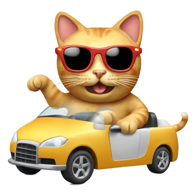 cat wearing sunglasses driving a car made completely out of a swiss cheese block and sausage wheels sticker