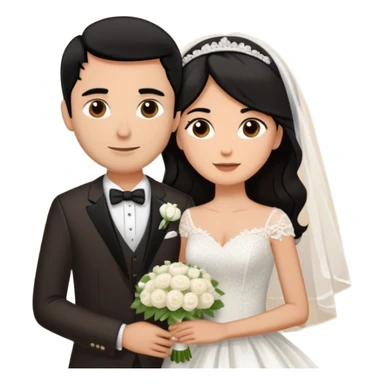bride with long dark brown hair and groom whit very short black hair sticker