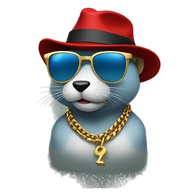 a gangsta blue gopher with a gold chain and cool sunglasses and a red hat sticker