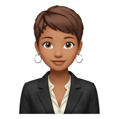 young fashionable woman, pixie cut brown hair, wearing a blazer and hoop earrings, confident look sticker