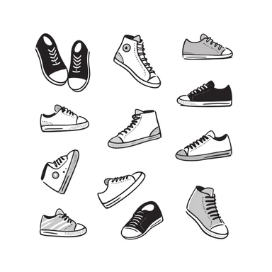 Canvas sneakers/casual shoes in pastel colors (dd9fb0, ffc6d3, a3bfc9, c4bee2, f1b091), hand-drawn doodle style sticker