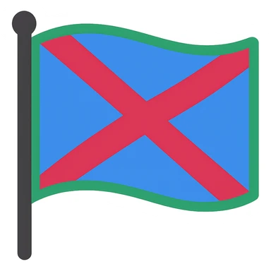 flag with simple and bold design featuring a blue field, a crimson diagonal cross, and a green border sticker