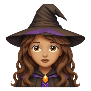 Pixalated witch girl with brown long wavy hair without hat. sticker