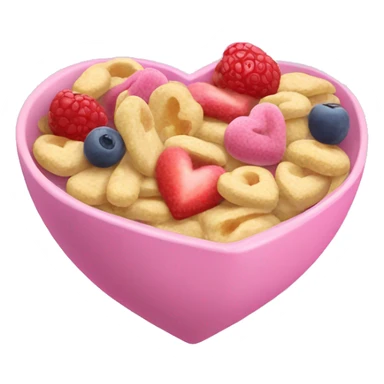 A bowl of pink heart-shaped cereal and fruits. sticker