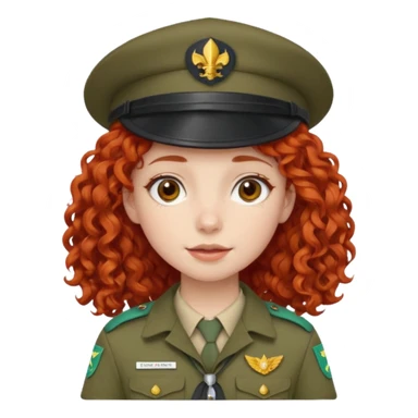 scout girl with red curly hair and uniform and hat sticker