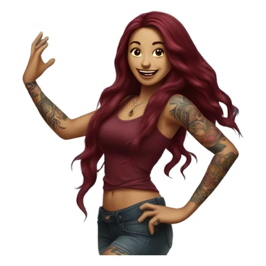 Beautiful tattooed burgundy long haired woman dancing sticker
