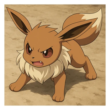 Eevee looking annoyed, hunched forward, ears back, ready to pounce, anime style sticker