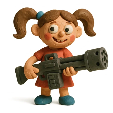 funny, positive stalker girl named Businka with a huge machine gun sticker