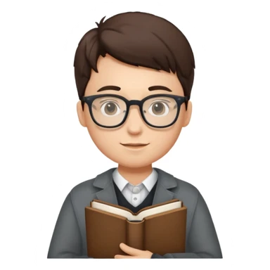 A student wearing glasses, hold book in front of their chest sticker