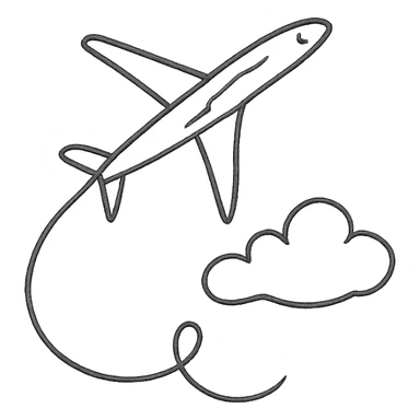 smooth and delicate fine line tattoo of an airplane and a cloud, feminine, minimal, elegant sticker