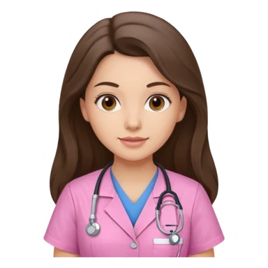 pretty brunette nurse with long hair in pink scrubs sticker