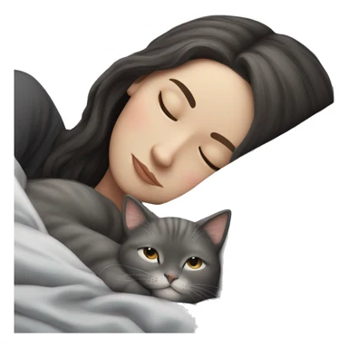 White Girl dark hair sleeping with grey cat sticker