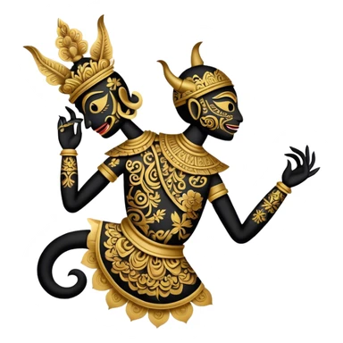 Cinematic Realistic Wayang Kulit Emoji, depicted as an intricate shadow puppet with detailed cut-out figures and traditional patterns, rendered with crisp textures and dynamic cultural lighting that captures its ancient artistry. sticker
