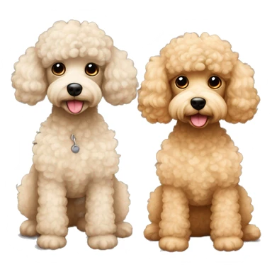 Two curly toy poodles one with beige and one tan coloured sticker