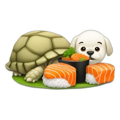 Une tortue avec un chien des sushi sticker