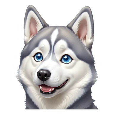 Cinematic Comical Siberian Husky Portrait Emoji, Head tilted dramatically with an exaggeratedly amused or surprised expression, featuring a striking grey and white coat with bold accents, wide, expressive icy blue eyes filled with playful disbelief, Simplified yet hilariously expressive features, highly detailed, glowing with a slightly sassy glow, high shine, dramatic yet playful, stylized with an air of cheeky mischief, bright and endearing, soft glowing outline, capturing the essence of a spirited and over-the-top companion, so meme-worthy it feels like it could side-eye its way into internet fame instantly! sticker