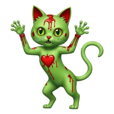 bloody green zombie cat full body with action pose sticker